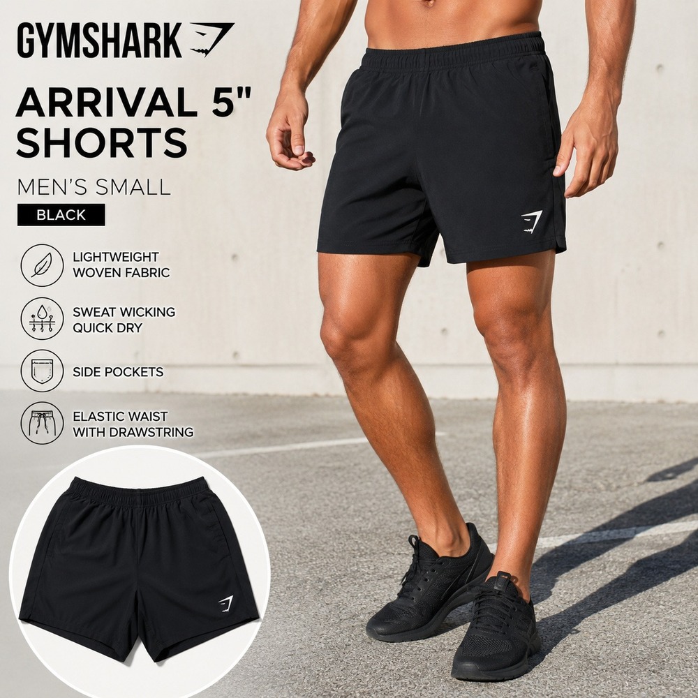 Gymshark Arrival Training Shorts 5" Mens Small Black Athletic Workout Running